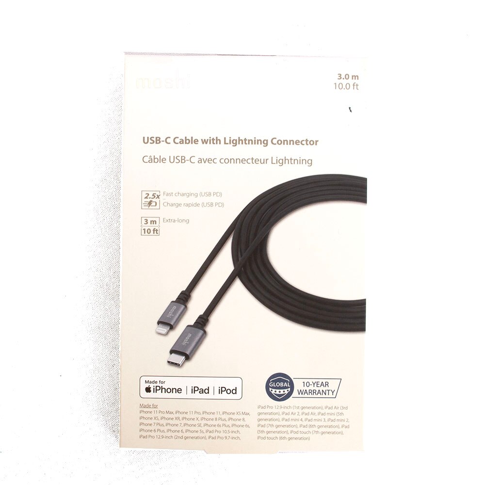 Moshi, Black, Lightning, Tech, USB-C to Lightning, 10', 878336